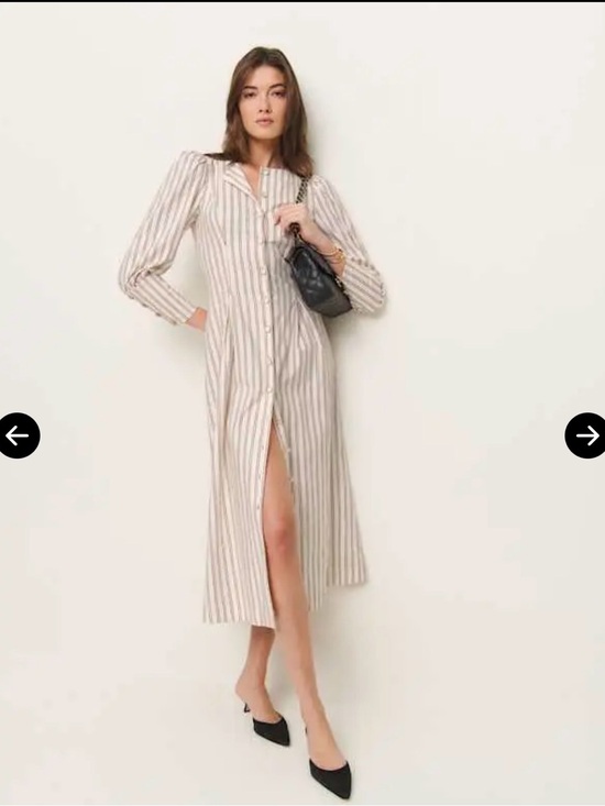Reformation Dresses & Skirts - Reformation Beige and White Striped Midi Shirt Dress